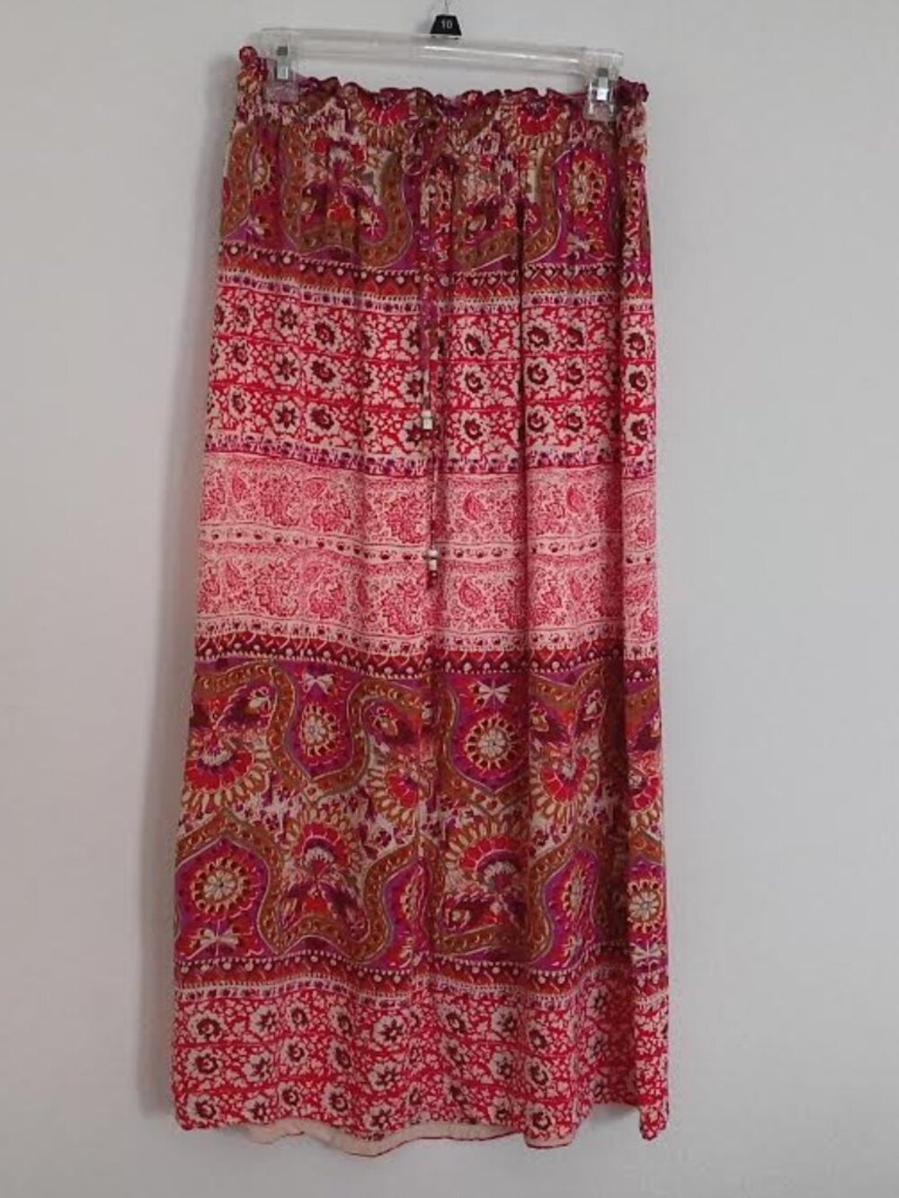 ANGIE MAXI SKIRT ADJUSTABLE ELASTIC TIE WAIST PAISLEY BOHO FESTIVAL RAYON SIZE S